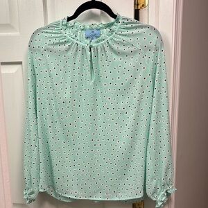 CeCe Light Green Blouse with Black Dots